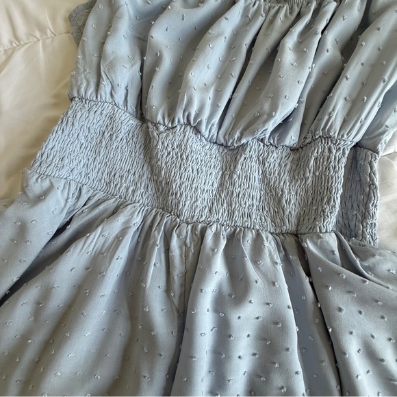 Harper & Ivy Light Blue Swiss Dot Ruffle Romper Size L - Picture 4 of 14